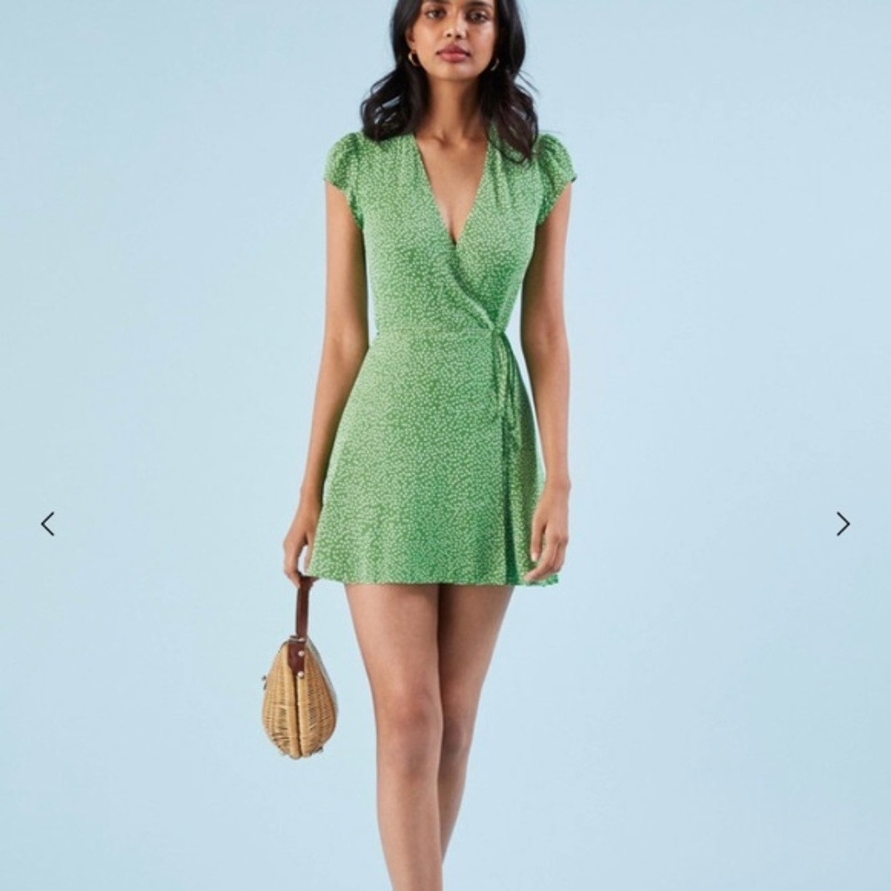 NWT Reformation Dawn Wrap Mini Dress Julep Green Floral Size Medium M